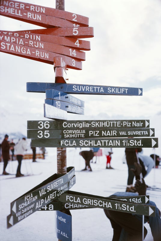 Signpost In St. Moritz, 1963 by Slim Aarons