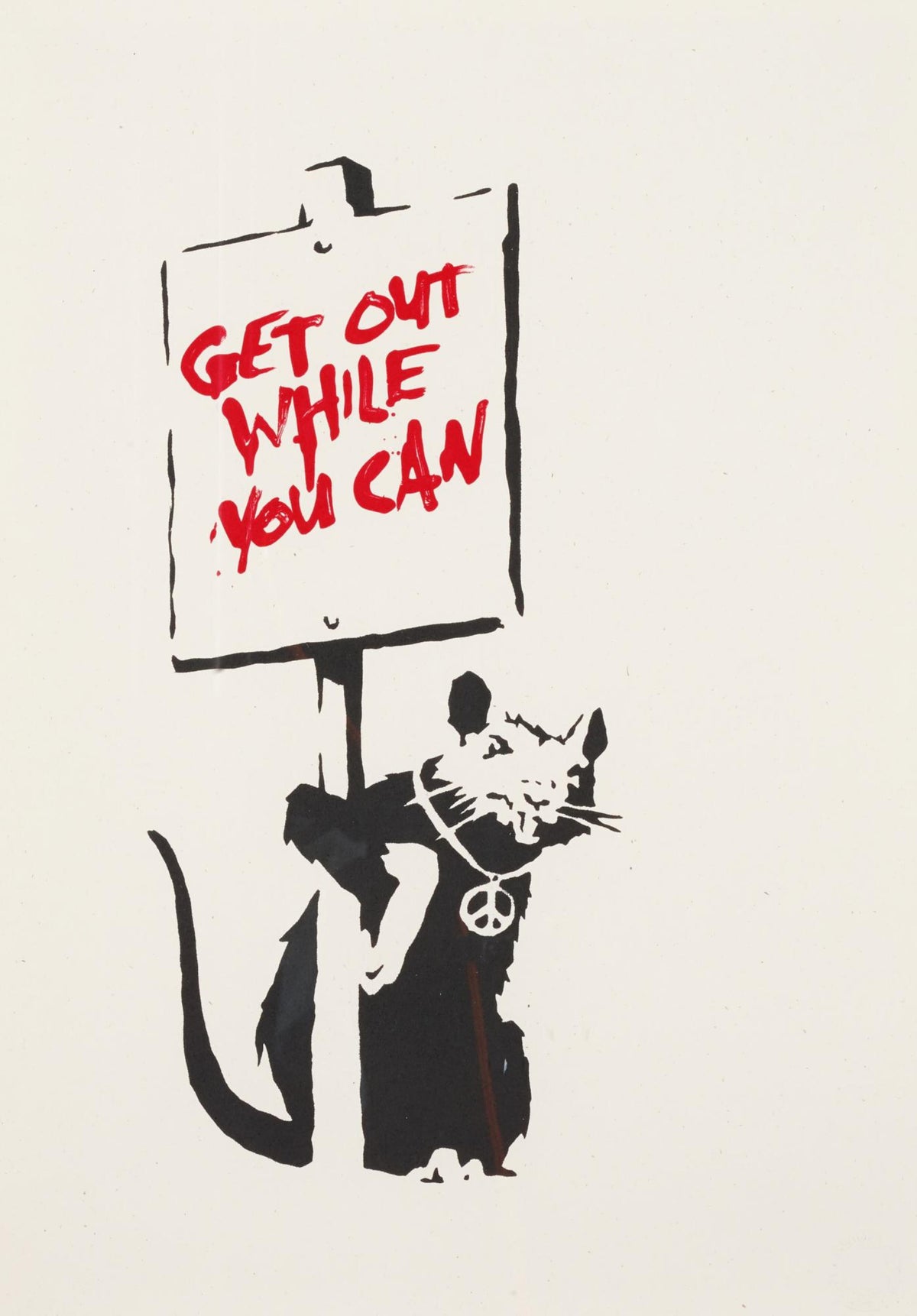 Banksy, Get Out While You Can (Placard Rat), 2004