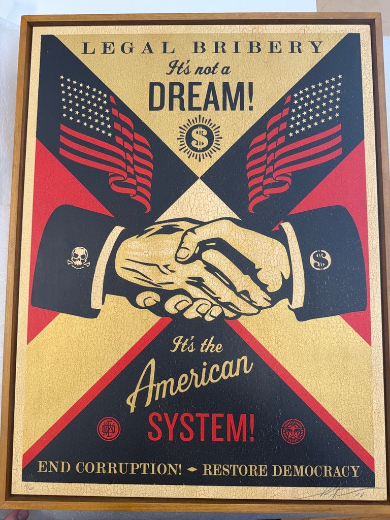 Legal Bribery (On Wood), 2016 by Shepard Fairey
