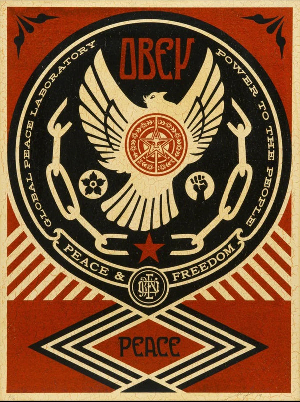 Peace & Freedom DOVE (HPM on Wood), 2014 by Shepard Fairey