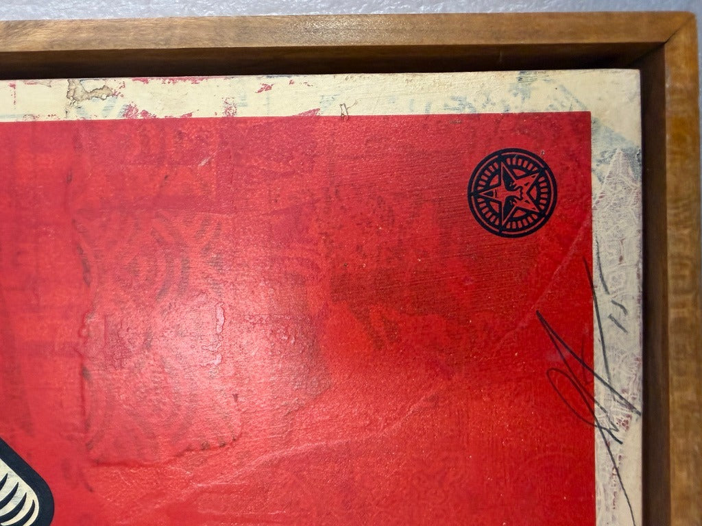 Time to Move On (HPM on Wood), 2015 by Shepard Fairey, signature detail