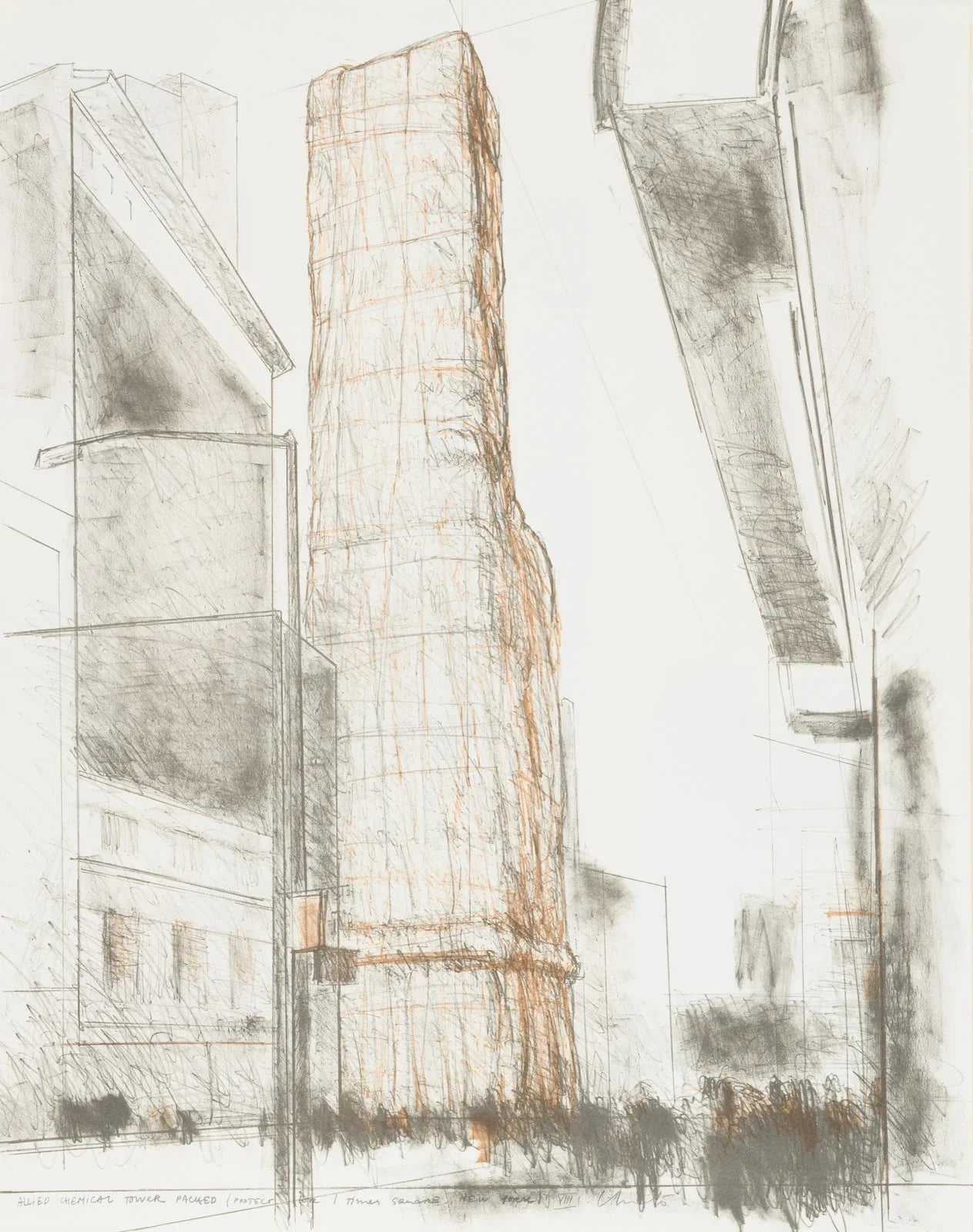 Allied Chemical Tower, Packed, Project for Number 1, Times Square, New York, 1971 by Christo & Jeanne-Claude