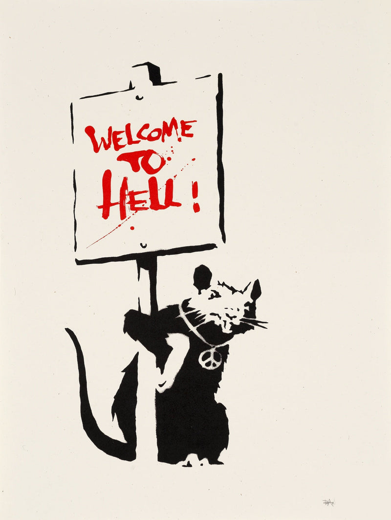 Banksy — Welcome to Hell (Placard Rat), 2004 — Edition Guide