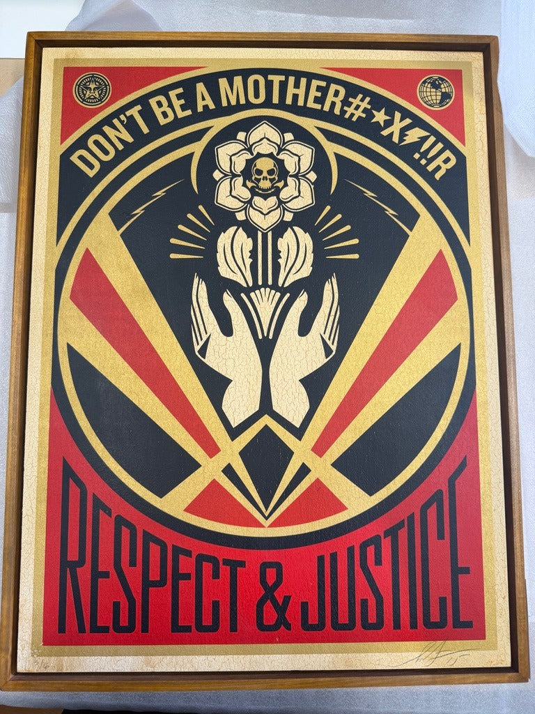 Don't Be a MFR (Respect & Justice) (On Wood), 2015 by Shepard Fairey