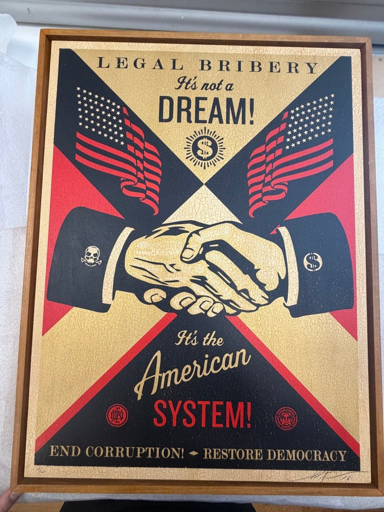 Legal Bribery (On Wood), 2016 by Shepard Fairey