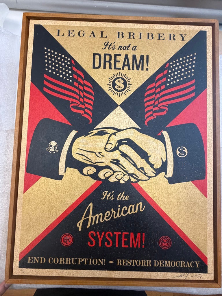 Legal Bribery (On Wood), 2016 by Shepard Fairey