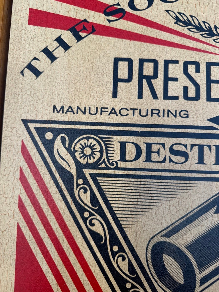 The Society for the Preservation of Destruction (On Wood), 2015 by Shepard Fairey, surface detail